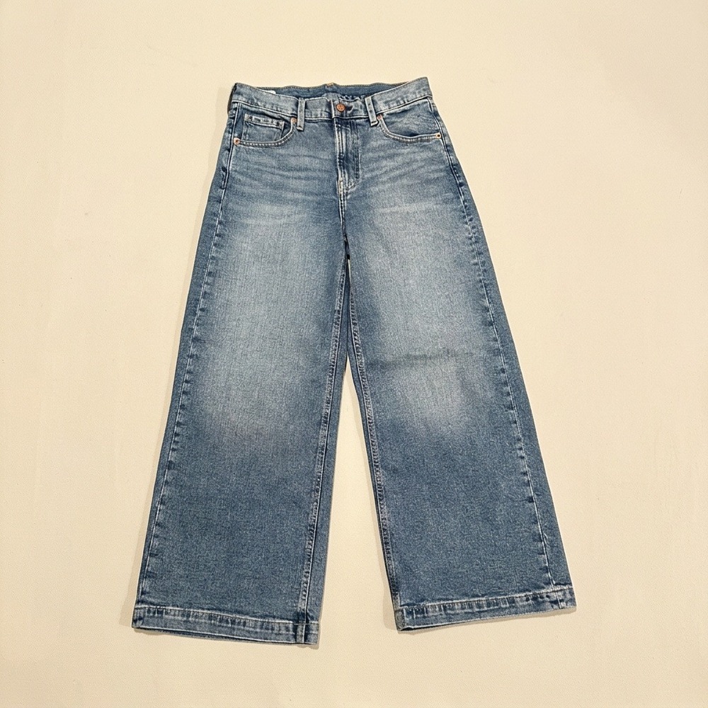 Gap High Rise Stride Ankle Jeans Womens Size 27 4R Medium Indigo Wide Leg
